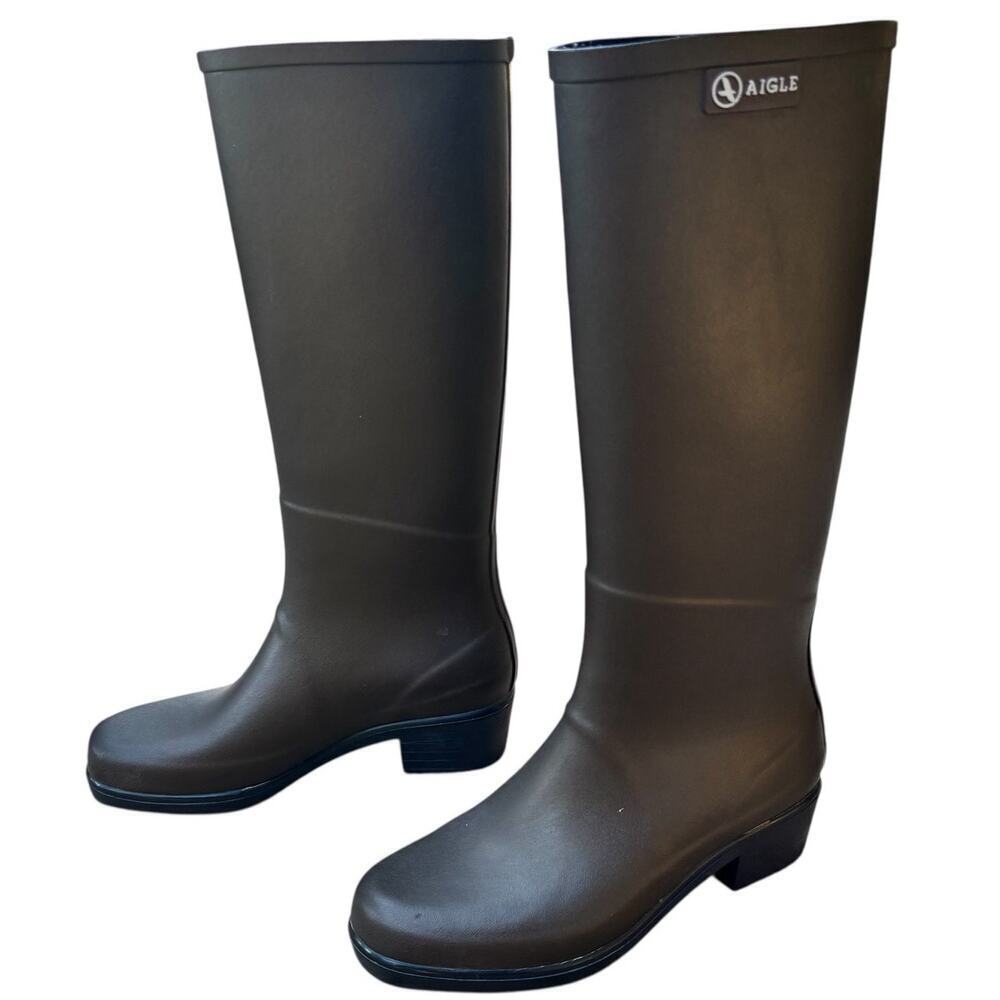 Aigle Miss Juliette Tall Heeled Boot EU Size 38 Waterproof Dk Brown - Picture 2 of 11